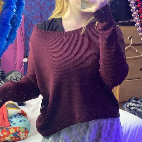cape juby burgundy off the shoulder sweater. - Picture 2 of 2